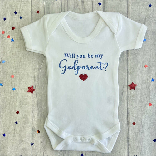 'Will You Be My Godparent?' Baby Girl or Boy White Short Sleeve Romper