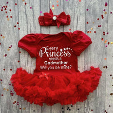 Load image into Gallery viewer, &#39;Will You Be My Godmother?&#39; Baby Girl Tutu Romper With Matching Bow Headband, Princess

