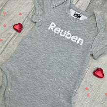 Load image into Gallery viewer, Personalised &#39;Name&#39; Grey Short Sleeve Baby Romper
