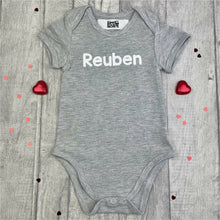 Load image into Gallery viewer, Personalised &#39;Name&#39; Grey Short Sleeve Baby Romper
