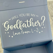 Load image into Gallery viewer, Personalised Will You Be My Godfather? Keepsake Blue Gift Box
