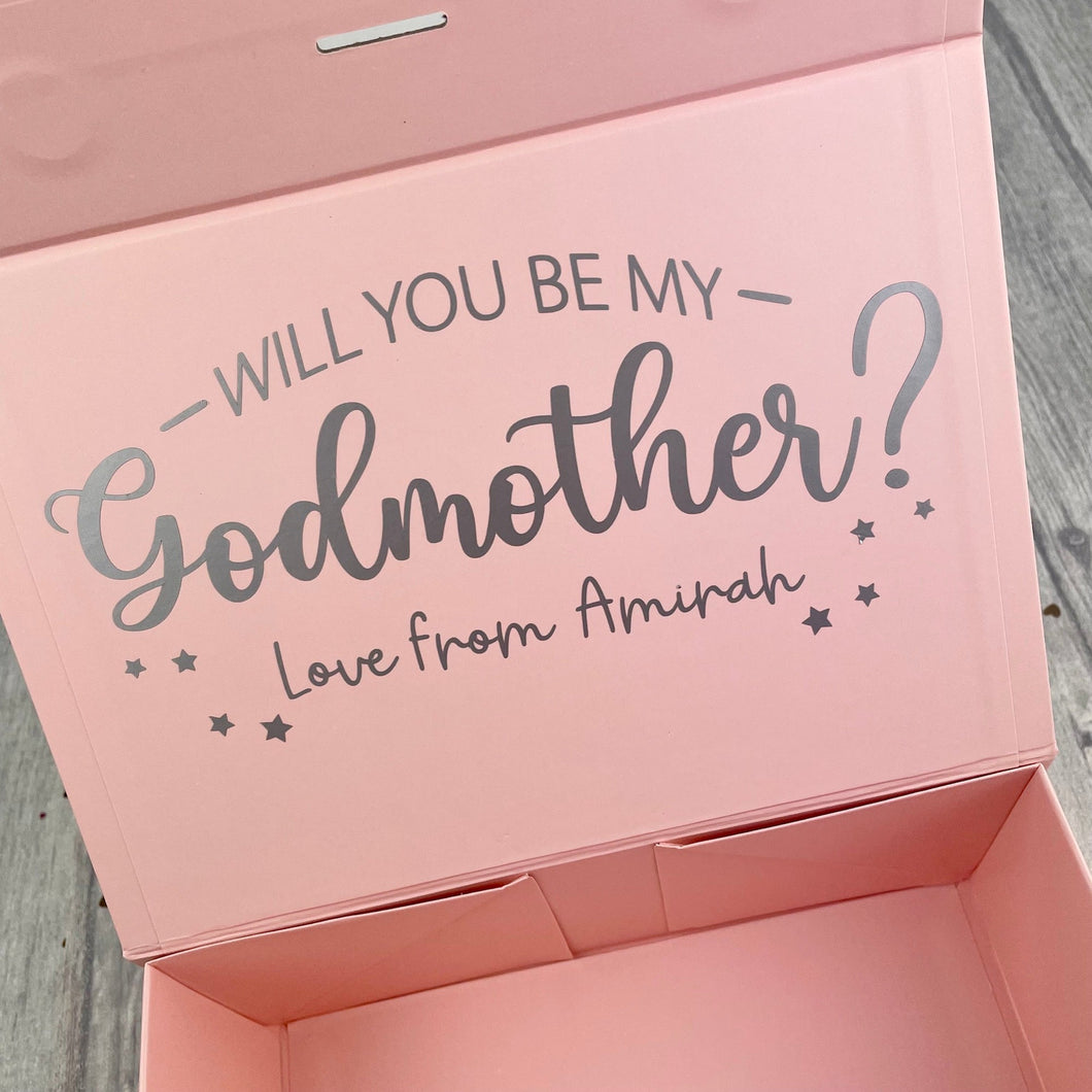 Will You Be My Godmother? Personalised Small Pink Gift Box, Keepsake