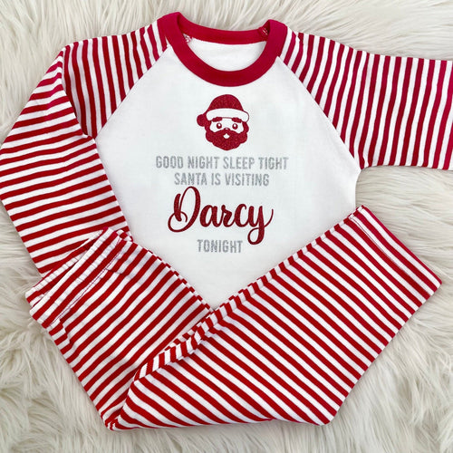 Children's Christmas Pyjamas, Personalised Santa Red & White Boys & Girls X-Mas PJs - Little Secrets Clothing