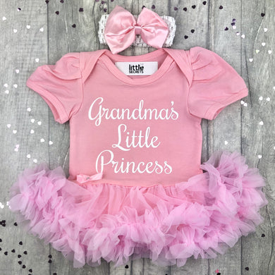 Grandma's Little Princess Baby Girl Tutu Romper With Matching Bow Headband