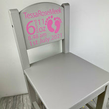 Load image into Gallery viewer, Personalised Grey Wooden Children&#39;s Chair, Newborn, Christening or Birthday Gift
