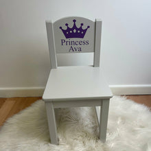 Load image into Gallery viewer, Personalised Princess Crown Chair, Light Grey Wooden Nursery, Playroom Chair, Baby Girl
