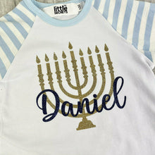 Load image into Gallery viewer, Hanukkah Menorah Pyjamas, Personalised Jewish Celebration PJ&#39;s Boys &amp; Girls

