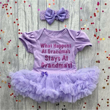 Load image into Gallery viewer, What Happen&#39;s At Grandma&#39;s Stays At Grandma&#39;s Tutu Romper With Matching Bow Headband - Little Secrets Clothing
