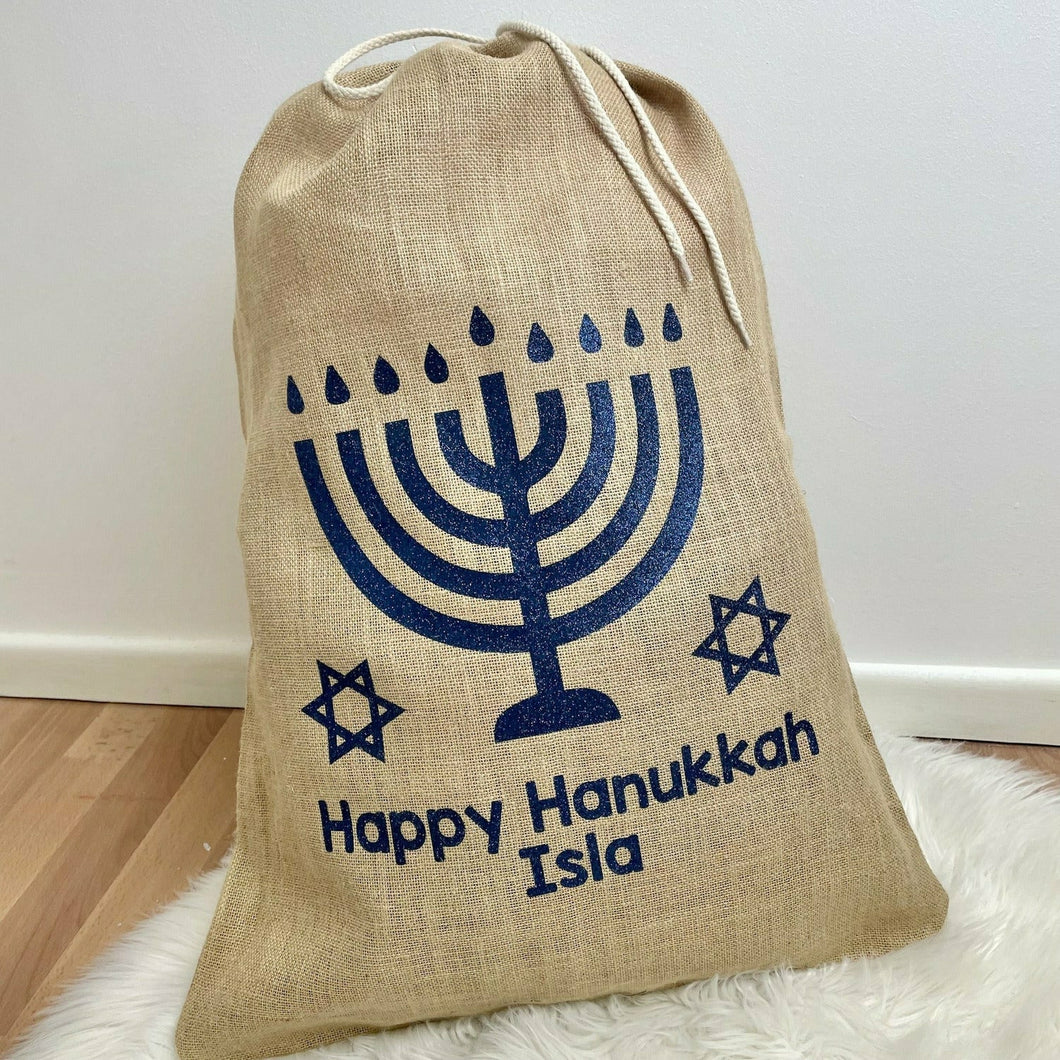 Happy Hanukkah Hessian Personalised Jewish Celebration Gift Present Sack