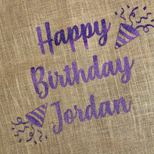 Load image into Gallery viewer, Personalised Birthday Confetti Hessian Gift Sack
