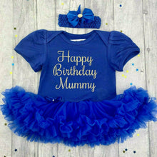 Load image into Gallery viewer, Happy Birthday Mummy Baby Girl Royal Blue Tutu Romper With Headband, Gift for Mum - Little Secrets Clothing
