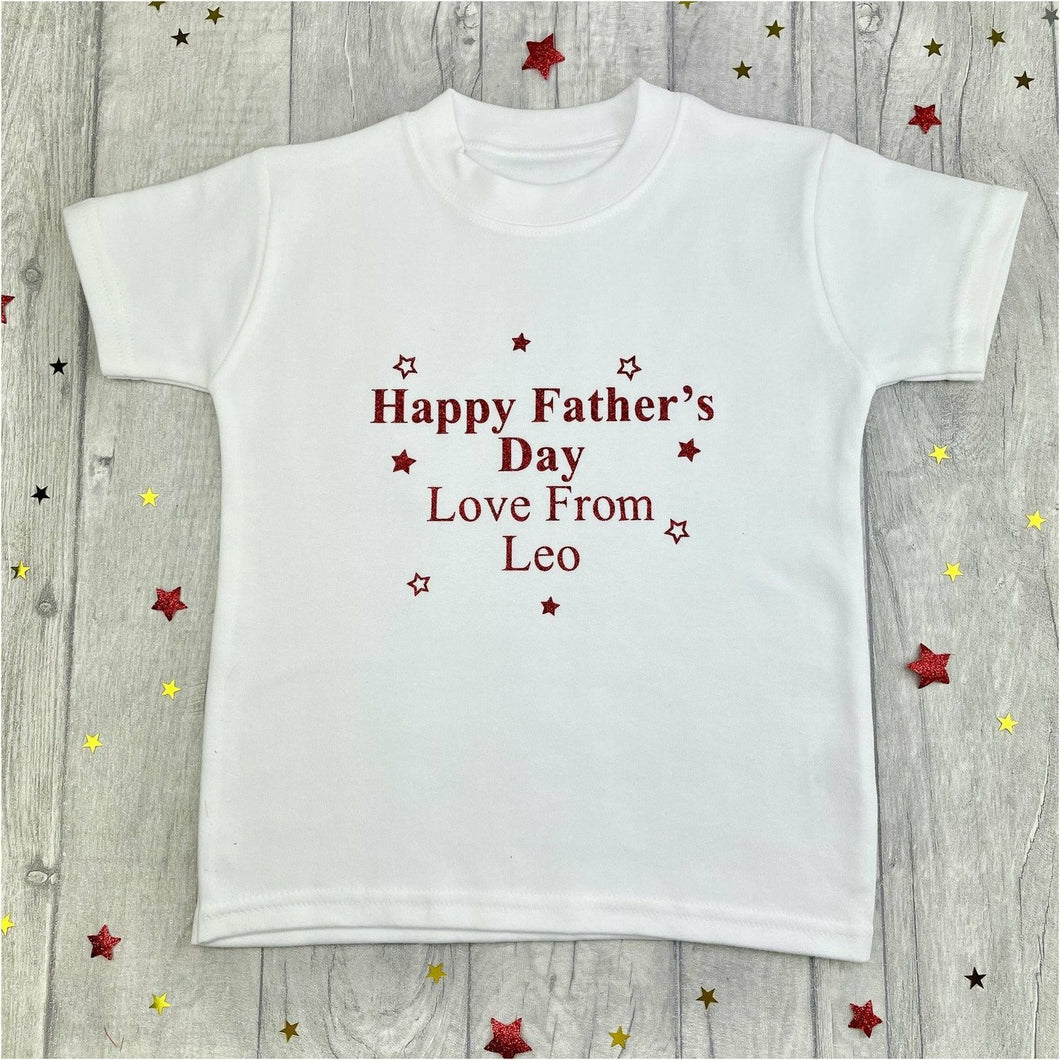 Personalised 'Happy Father's Day Love From, Name' White T-shirt, Boy's Short Sleeved Top