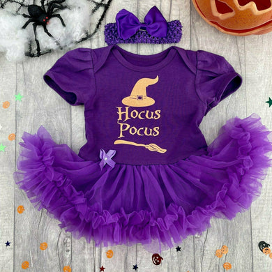 Hocus Pocus Tutu Romper with Matching Bow Headband Baby Girl Halloween Witch Outfit - Little Secrets Clothing