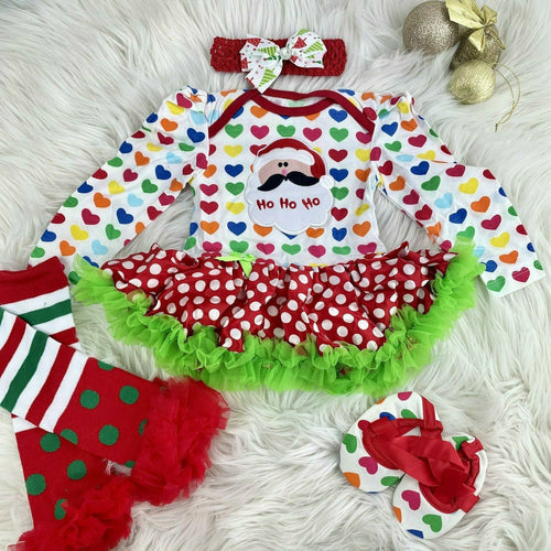 Christmas Santa Tutu Romper Set With Headband, Shoes And Leg Warmers, Multi-coloured Heart