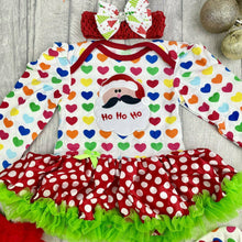 Load image into Gallery viewer, Christmas Santa Tutu Romper Set With Headband, Shoes And Leg Warmers, Multi-coloured Heart
