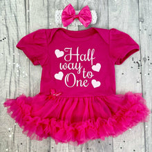 Load image into Gallery viewer, Half Way To One Baby Girl Birthday Tutu Romper
