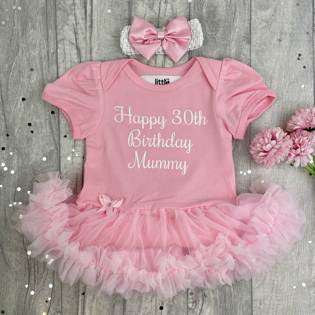 Happy 30th Birthday Mummy Baby Girl Tutu Romper With Matching Bow Headband