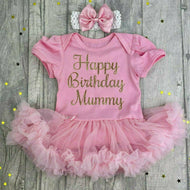 Happy Birthday Mummy Baby Girl Light Pink Tutu Romper With Headband, Gift for Mum- Little Secrets Clothing