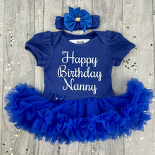 Load image into Gallery viewer, Happy Birthday Grandad Baby Girl Tutu Romper With Matching Bow Headband, White Glitter Design
