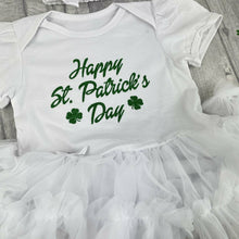 Load image into Gallery viewer, Happy St Patrick&#39;s Day Baby Girl Tutu Romper With Matching Bow Headband
