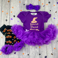 Hocus Pocus Tutu Romper & Leg Warmers, Baby Girl Halloween Witch Outfit