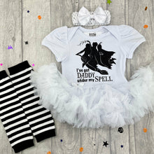 Load image into Gallery viewer, Hocus Pocus Baby Girl Halloween Witch Outfit, I&#39;ve got Daddy under my Spell - Little Secrets Clothing
