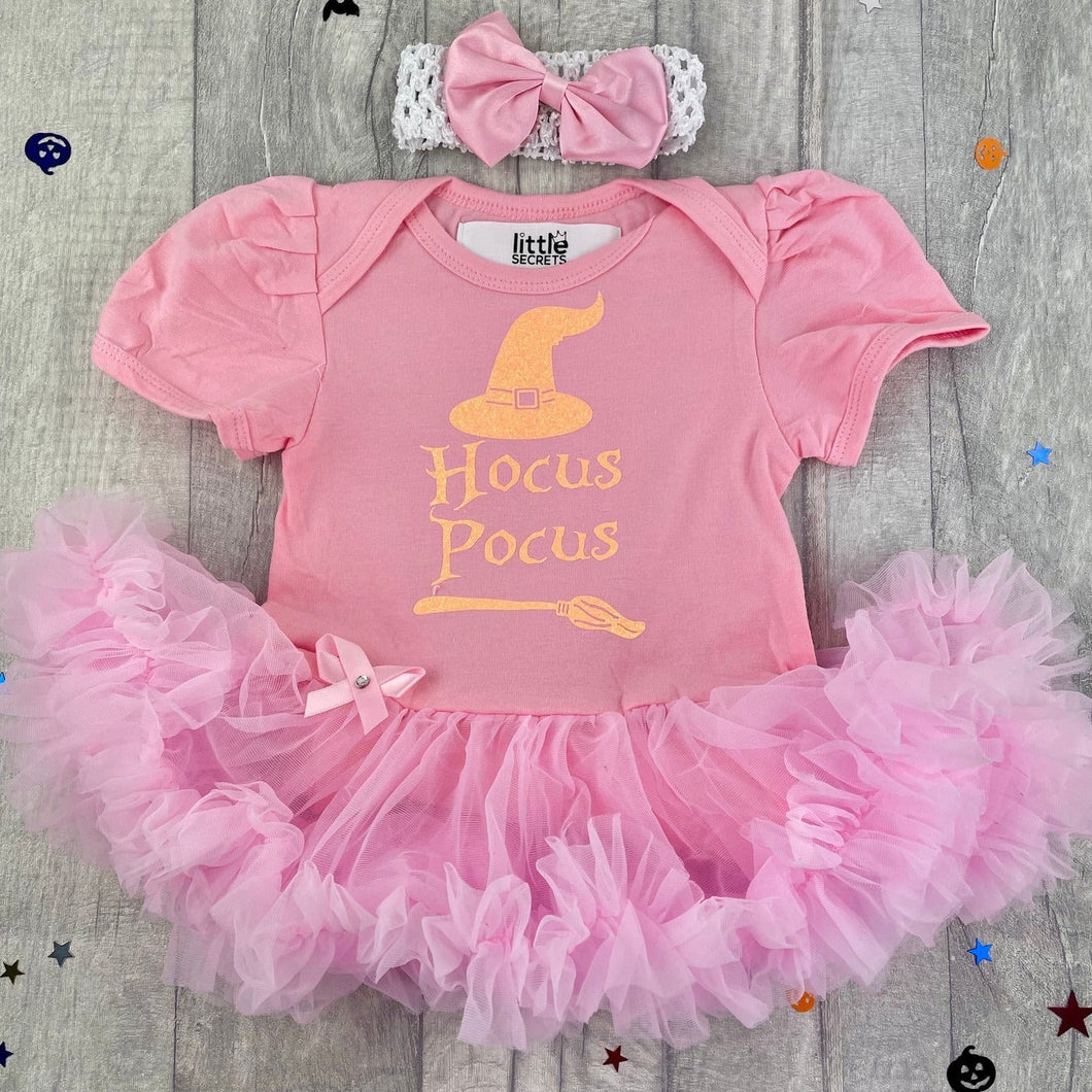 Hocus Pocus Tutu Romper with Matching Bow Headband Baby Girl Halloween Witch Outfit - Little Secrets Clothing