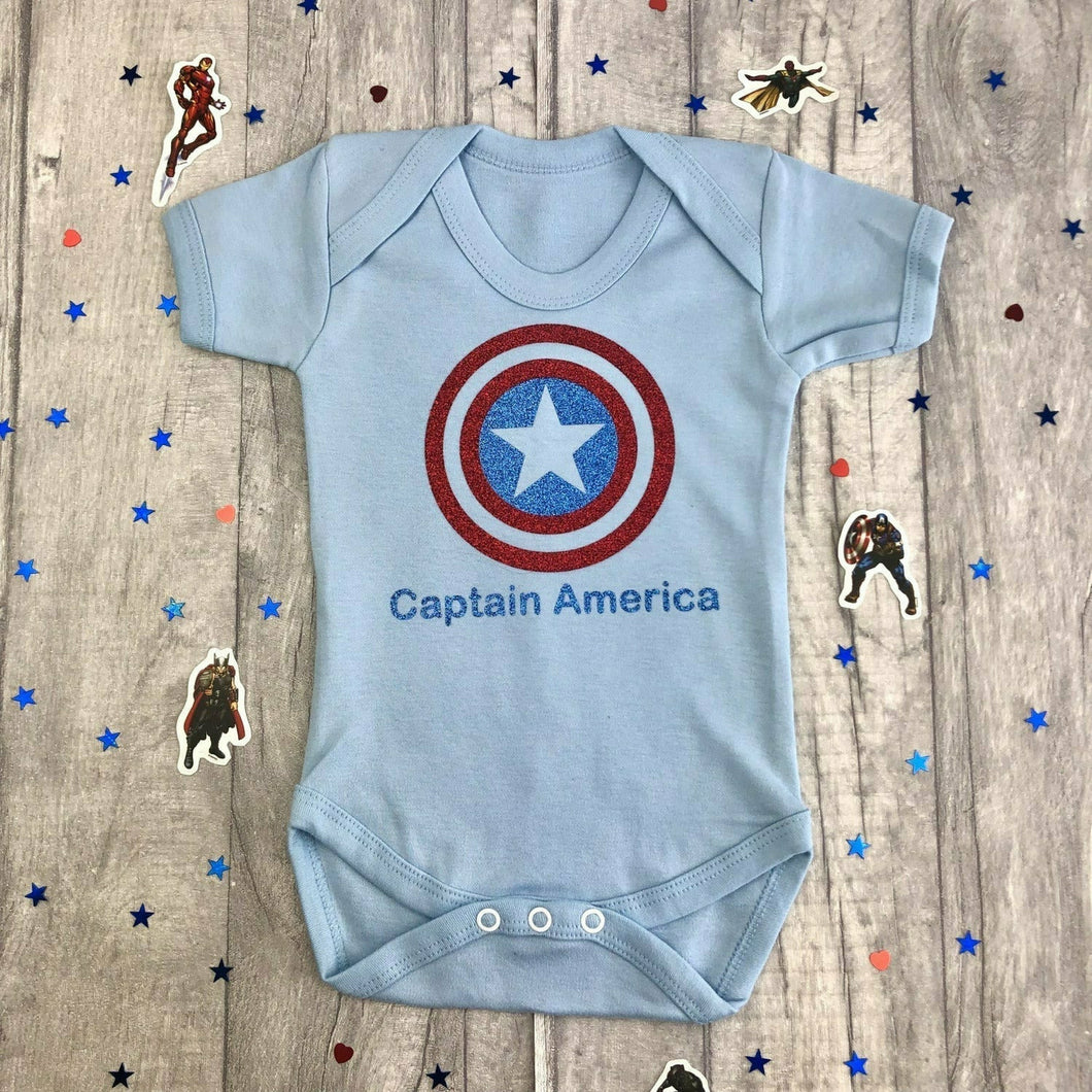 Personalised Captain America Superhero Baby Boy Romper