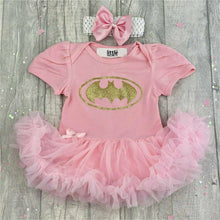 Load image into Gallery viewer, Batman Baby Girl Tutu Romper With Matching Bow Headband, Superhero, Baby Halloween
