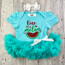 Load image into Gallery viewer, Baby Girl 1st Birthday Dress, One In A Melon Tutu Romper with Headband
