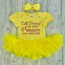 Load image into Gallery viewer, &#39;Call Disney! The New Princess Has Arrived&#39; Baby Girl Tutu Romper With Matching Bow Headband
