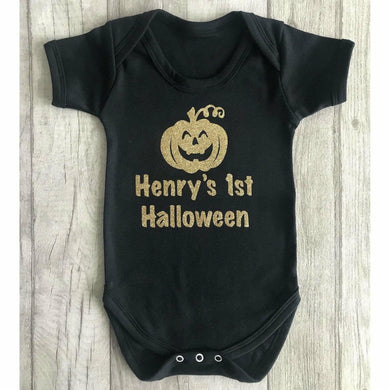 Personalised Baby Boys '1st Halloween' Pumpkin Short Sleeve Romper