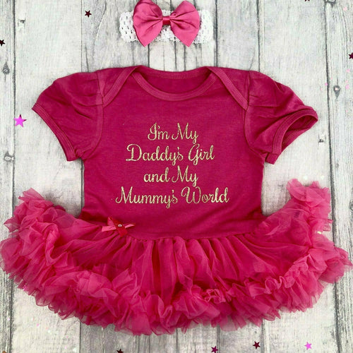 I'm My Daddy's Girl And My Mummy's World Baby Girl Tutu Romper With Matching Bow Headband - Little Secrets Clothing