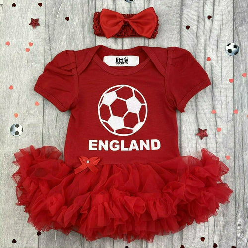 England, the three lions red Football Tutu dress with white design and matching red headband.