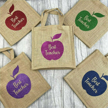 Load image into Gallery viewer, Personalised Teacher Lunch Bag, Hessian/ Burlap Bag
