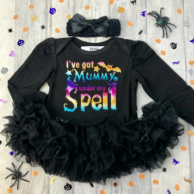 Baby Girls Halloween Black Tutu Romper, I've got Mummy Under My Spell