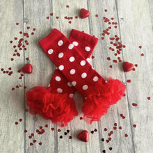 Load image into Gallery viewer, Red &amp; White Polka Dot Spotty Baby Girl Leg Warmers - Little Secrets Clothing
