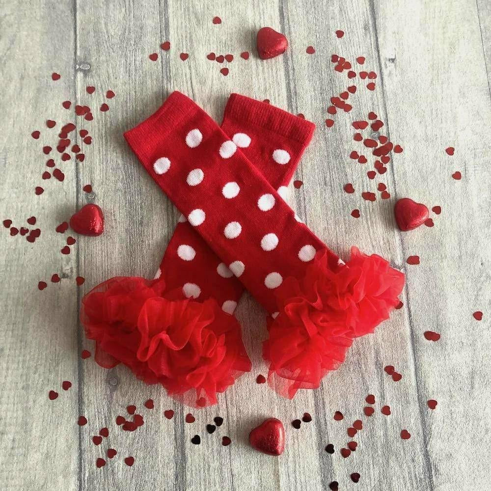 Red & White Polka Dot Spotty Baby Girl Leg Warmers - Little Secrets Clothing