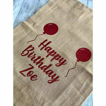 Load image into Gallery viewer, Personalised Happy Birthday Balloons Large Present Hessian Sack - Little Secrets Clothing
