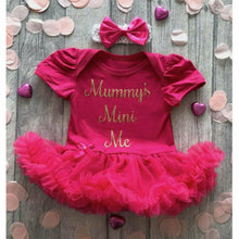 Load image into Gallery viewer, Mummy&#39;s Mini Me tutu romper suit with headband gold text
