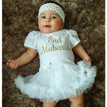 Load image into Gallery viewer, Happy Customer with Eid Mubarak Celebration Baby Girl Tutu Romper with Matching Bow Headband - Little Secrets Clothing
