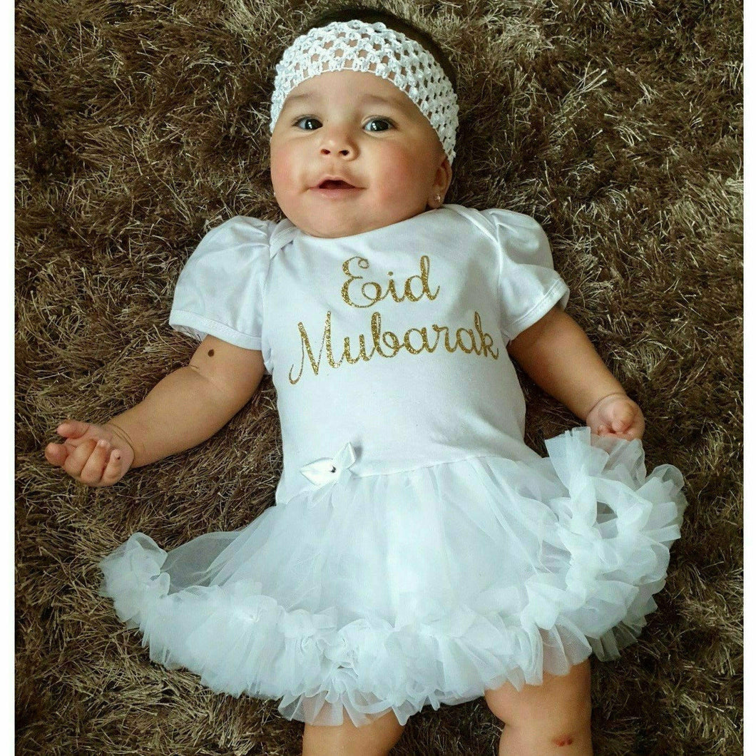Happy Customer with Eid Mubarak Celebration Baby Girl Tutu Romper with Matching Bow Headband - Little Secrets Clothing