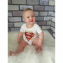 Load image into Gallery viewer, Daddy Is My Hero Superman Baby Boy Short Sleeve Romper, Father&#39;s Day Gift
