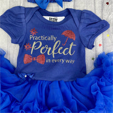 Load image into Gallery viewer, Disney &#39;Practically Perfect in Every Way&#39; Baby Girl Tutu Romper With Matching Bow Headband, Mary Poppins
