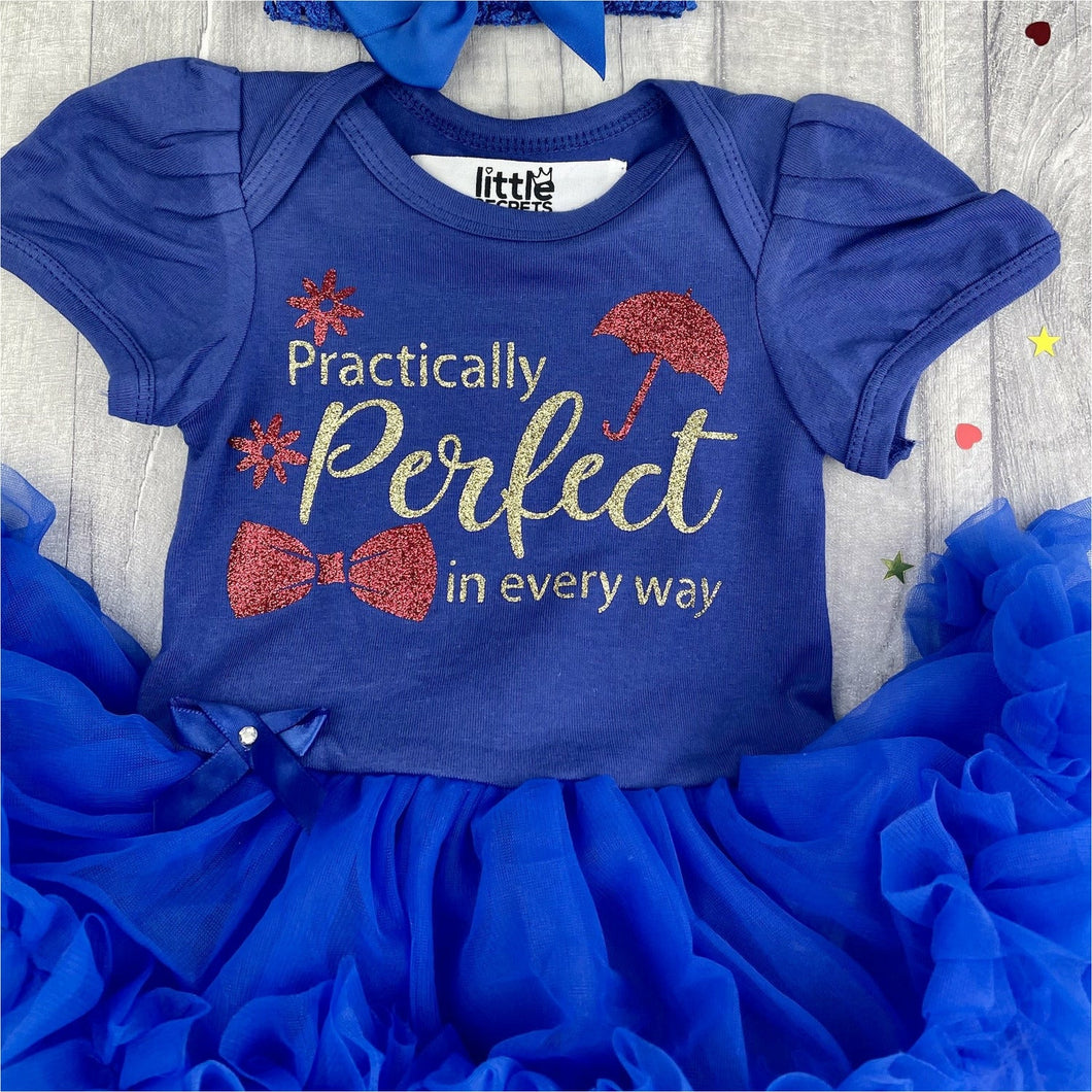 Disney 'Practically Perfect in Every Way' Baby Girl Tutu Romper With Matching Bow Headband, Mary Poppins