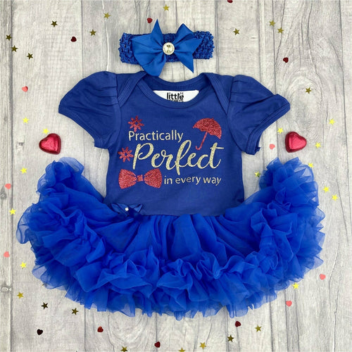 Disney 'Practically Perfect in Every Way' Baby Girl Tutu Romper With Matching Bow Headband, Mary Poppins