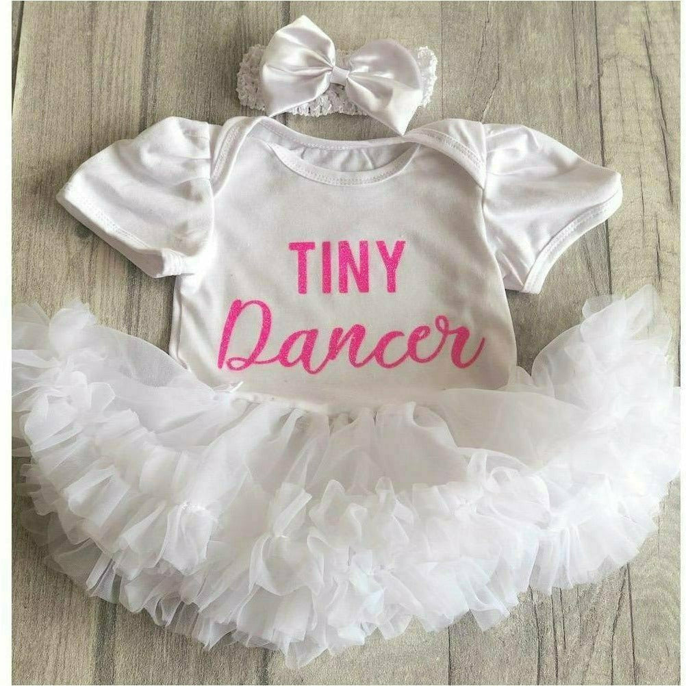 'Tiny Dancer' Baby Girl Tutu Romper With Matching Bow Headband