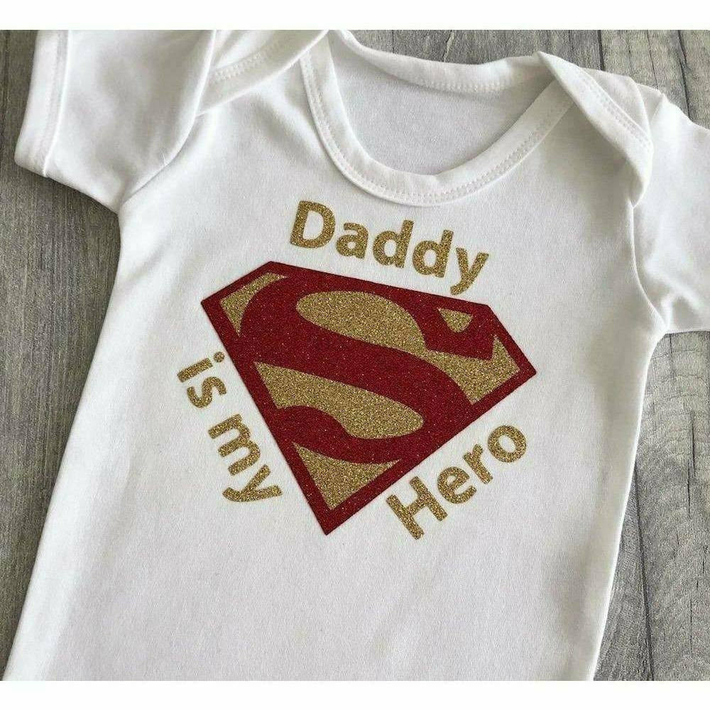 Daddy Is My Hero Superman Baby Boy Short Sleeve Romper, Father's Day Gift