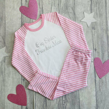 Load image into Gallery viewer, Big Sister Personalised Name Pink and White Stripe Girls Pyjamas
