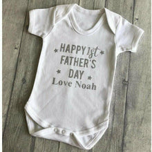 Load image into Gallery viewer, Baby boy personalised Happy 1st Father&#39;s Day short sleeve romper
